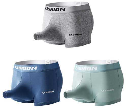 Huakunda Men's Underwear Cotton Elephant’s Trunk Boxer Shorts 3 Pack | Sexy Open Hole Breathable Boxers Short Stretch Mid-rise Pants Briefs