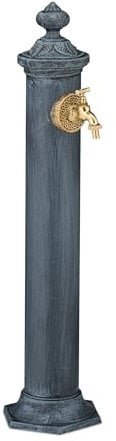Relaxdays Standbrunnen Antik, mit Wasserhahn, HBT: 84x21,5x25 cm, Wasserzapfsäule Garten, Terrasse, Zierbrunnen, grau