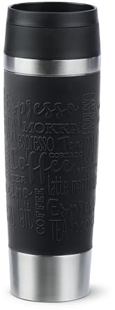 Tefal N2022010 Mug de voyage classique noir 0,5 l avec couvercle à vis confortable, presse rapide, manchon doux au toucher, prêt pour le voyage, réutilisable, 100% étanche, garde les boissons froides