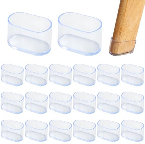 20 Stück PVC Stuhlbeinkappen, Geräuschreduzierung Stuhlbeinschutz, rutschfest Oval Tisch Stuhl Beinkappen, Bodenschutz Abdeckkappe, Stuhlbeinkappen für Stuhlbeine, Gartenmöbel (Transparent, 40x20mm)