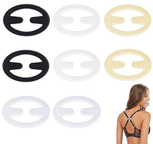 8 Stück BH Träger Clip Rücken, BH Clips Für BH Träger Rücken, BH Klammer Rücken, BH Haken Rücken, Oval Racerback-BH-Clips Set, Für Damen Frauen (Hautfarbe, Weiß, Schwarz, Transparent)