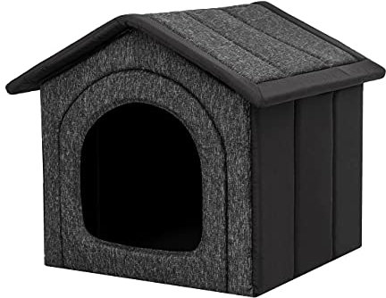 Hundehöhle Hundehütte Hundebett Hundebox - Schwarz + Schwarzes Oxford - R3: 46 x 52 x 53 cm - Indoor/Outdoor Katzenhütte Hundehaus Hundestrandkorb Hundekorb