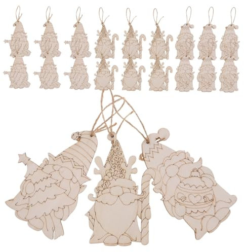 BESPORTBLE 30 Stück Holz Weihnachtswichtel Anhänger Zum Bemalen Mit Juteschnur Selbstgemacht Holzwichtel Bastelset Für Kinder Und Familien Weihnachtsdeko Natürliche Holzornamente Zum Aufhängen