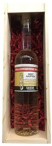 Sasse Williamsbirne mit Honig Naturlikör 700ml 35% vol – Edler Birnenlikör in stilvoller Holzbox – Original aus der Feinbrennerei Sasse –