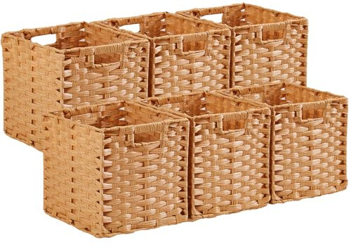 SOCOHOME Cube Storage Box,28x28x28cm Faux Rattan Storage Basket for Toy Clothes Shelf Nursery Closet Waterproof, Non-Mouldy(Beige, 6 Pack)