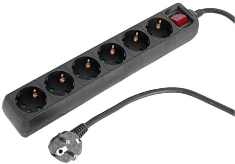 Grundig Steckdosenleiste mit Schalter 6-Fach 16A/250V - Steckdose 1,5M - Verlängerungskabel max. 3680W - Schwarz