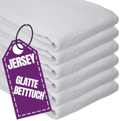 Jersey Bettlaken 90x200 cm 100% Baumwolle Weiß ohne Gummizug | Glattes Betttuch aus 100 % Jersey-Baumwolle – Atmungsaktiv & elastisch, pflegeleicht & waschbar. Hotellaken ohne Spanngummi