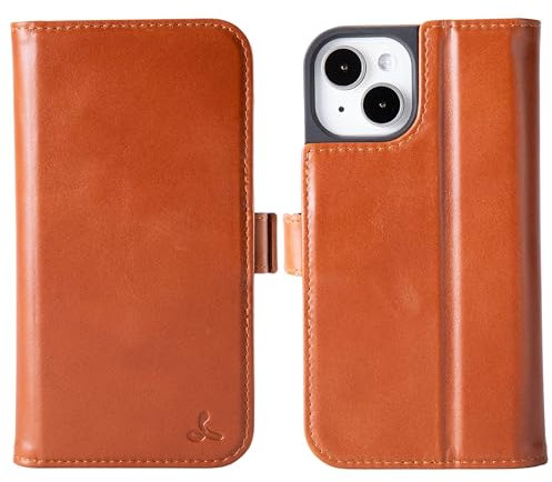 Snakehive Leather Wallet for iPhone 15 - Real Leather Wallet Phone Case with Viewing Stand and Card Holder - Flip Folio Cover with Card Slots (Tan)