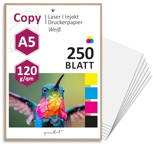 younikat DIN A5 Kopierpapier I 120 g/m² I 250 Blatt in weiß I Papier Blanko Rezeptpapier I dv1550