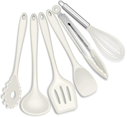 Joyfair Set di 6 utensili da cucina, in silicone, per cucinare e cuocere, resistente al calore e per alimenti, lavabile in lavastoviglie
