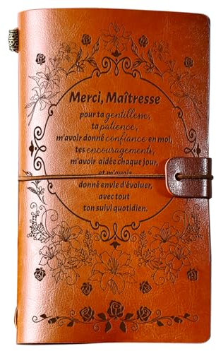 TheGiffter Cadeau Maitresse D'école, Merci Maitresse Journal de Cuir Cadeaux, Cadeleau Maitresse Maternel,Idee Cadeau Maitre D'école Fin D'année Noel（A6,12x20cm