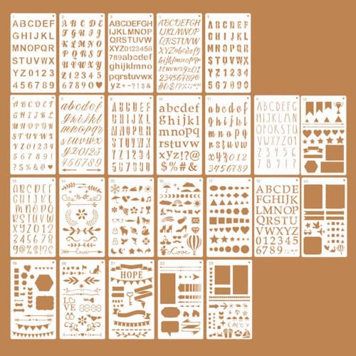 24 Pack Letter and Number Stencils,Alphabet Templates for Crafts Reusable,Calligraphy Stencils,Alphabet Stencil for Wall Chalkboard Wood Signs Arts Crafts(Size:10x7inch)