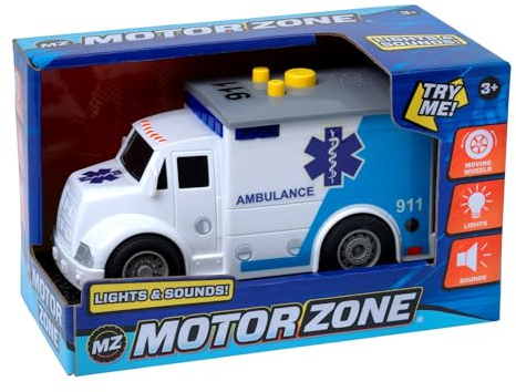 Motor Zone John Adams | 20cm Ambulance with lights and sound | Kids' Play Emergency Vehicles | Batteries included | Ages 3+, Red