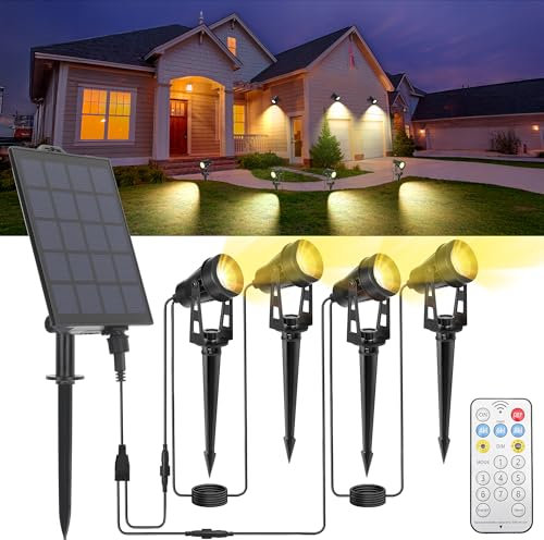 HUAEU Gartenstrahler Solar, Gartenleuchte LED Solarstrahler Solarlampen für Außen mit Timer & Auto On/Off, 4-in-1 Warmweiß Gartenbeleuchtung IP65 Wasserdicht,für Bäume, Hof, Gartenweg