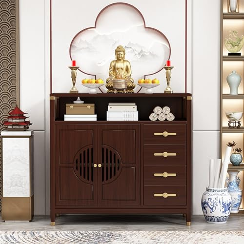 HPIRFYE Meditationsaltar Tisch mit Stauraum, chinesischer Feng Shui Schrank, Nischenständer, japanischer Bodentisch