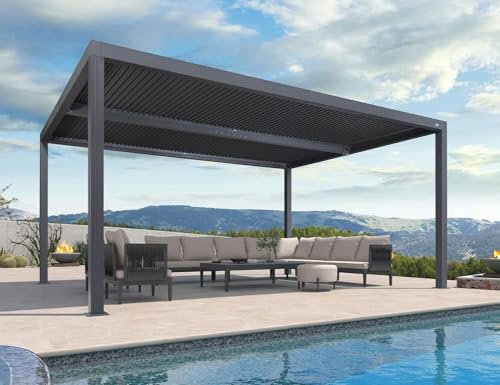 Pergola bioclimatique 4,8 x 3,68 m – Pergola réglable en aluminium de 17,66 m² – Auvent de jardin ou de patio gris parfait pour la terrasse et la relaxation dans le jardin.