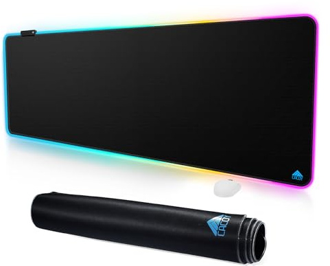 Cacoy 1600x500 mm Extendida Alfombrilla Ratón RGB, Tapete de Juegos Extra Grande, LED Alfombrilla para Raton XXL con 9 Efectos de Iluminación, Alfombrilla de Ratón Gaming para Gamer PC Portátil, Negro