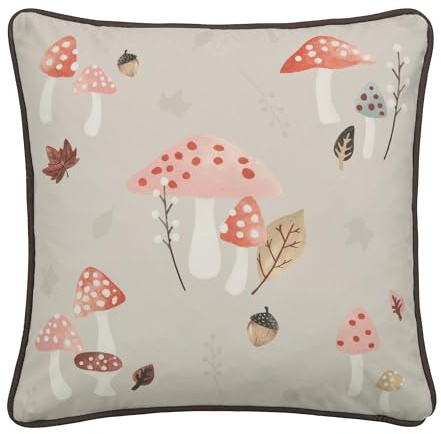 Fusion Woodland Dreams Velvet Cushion, Polyester Filled, Floral Watercolor Design, 43 x 43 cm, Chocolate, Square, Piped Edge, Recycled Polyester Cover, Adult
