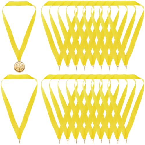 craspire 20 x Halsband Für Auszeichnungen Sportmedaillen Schlüsselbänder Mit Eisenverschlüssen Flache Gelbe Polyester Aufhängerbänder Riemen Zubehör Für Teamwettbewerbe Sporttreffen Ausweise