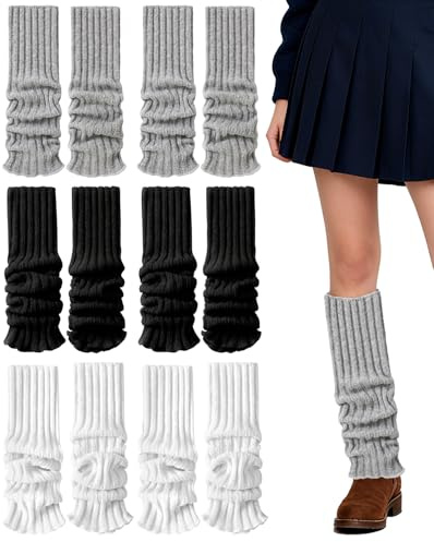 Ninnyi 6 Pairs Ribbed Knit Leg Warmers Ladie, Grey White Black Leg Warmer Kids