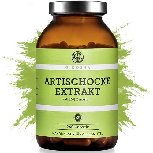 QIDOSHA® Artischocken-Extrakt mit 10% Cynarin, 240 Kapseln im Apothekerglas, 1600mg je Tagesportion, deutsche Fertigung, jede Charge laborgeprüft