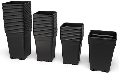 Plastic Square Plant Nursery Pots 3.5L / 5L / 7L / 11L / 14L / 18L / 25L Grow Containers for Fruit Vegetables, Flowers & Seedlings Durable Reusable Pots for Indoor & Outdoor Plants (5, 14L (28cm))