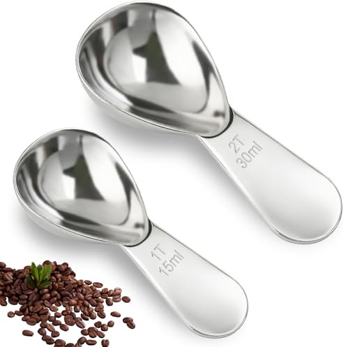 LLMSIX 2 cucchiai dosatori da caffè con manico corto, 1 cucchiaio (15 ml) e 2 cucchiai (30 ml) in acciaio inox, cucchiai dosatori per chicchi di caffè, caffè macinato, espresso, tè, zucchero