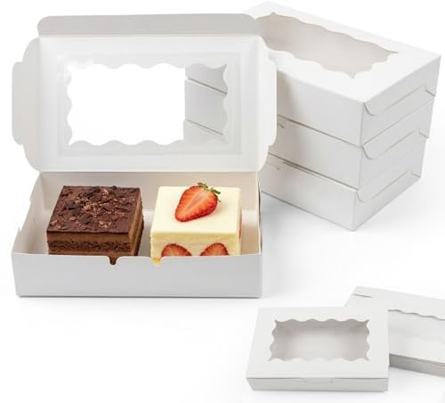 Jiaoshou Pan 20 Stück Keksschachtel mit Sichtfenster, Gebäckkarton | 18x11x3.8cm Geschenkbox mit Fenster, Leere Pralinenschachtel für Plätzchen und Bäckerei (Weiß)