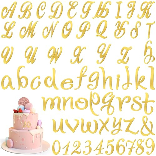 NISENTIA 63 Pcs Personalised Cake Topper Name, Acrylic Name Cake Topper with A-Z Letter 0-9 Number, DIY Acrylic Letters Cakes Toppers for Wedding Birthday Baby Shower Party Cake Decorations(Gold)