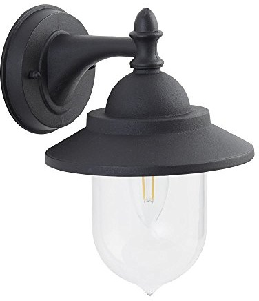 Lights4Living Modern Elegant Black Finish Exterior Outdoor Garden 25cm High Wall Lantern Light with Clear Shade - IP44 Rated for Outdoor Use - LED Compatible