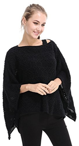 LvRao Frühling Herbst Elegante Lose Gestrickte Poncho Cape Sexy Cover-Ups Batwing Pullover Tops für Frauen (Schwarz, Eine Größe)
