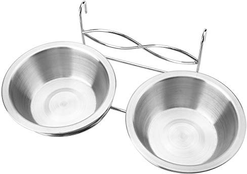 Dual Hanging Pet Bowl Stainless Steel Pet Food Water Feeder Feeding Bowl Removable Dog Cat Rabbit Bird Food Basin Dish with Hook for Crates Cages
