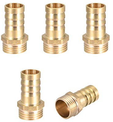 sourcing map Raccord Cannelé Laiton Tuyau Connecteur Adaptateur 16mm Barbeléx G1/2 Mâle 5pc