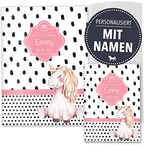 OLGS U-Heft- und Impfpasshüllen 3-teilig Set Creative Royal | Untersuchungsheft Hülle & Impfpasshülle personalisierbar mit Namen und Geburtsdatum (U-Heft Set 3-teilig personalisiert, Einhorn)
