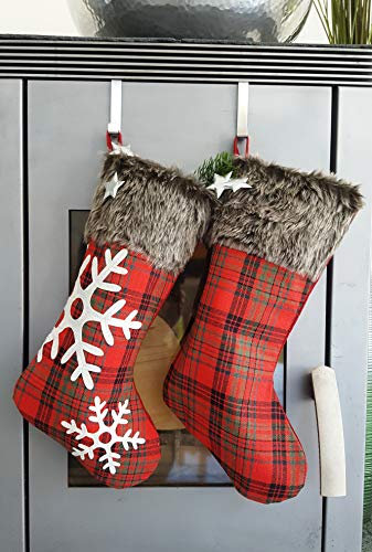 CleanPrince Weihnachtsstrumpf 1 Stück rot kariert Fell XXL ca. 40-50 cm Nikolausstiefel Kaminstrumpf Kaminsocken Weihnachtssocken Weihnachtsdeko Kamindeko