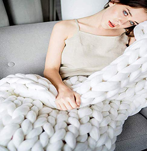 Blanket Strickdecke,Gestrickte Decke Handgefertigt, Grobe Strickdecke Wolle Garn Super Große Handgewebte, Yoga Matte Teppich Für Schlafzimmer, Wohnzimmer,Weiß,60 * 60cm