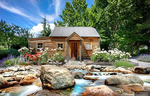 Papel Pintado Pared Bosque Cabaña Río Agua Piedra 150x105cm Mural Infantil Fotomurales 3D Papel Tapiz Decorativos