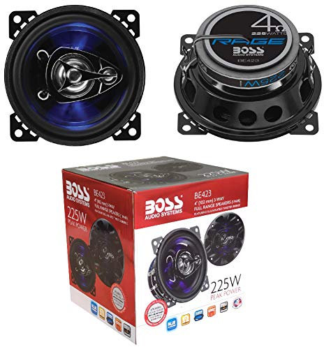 2 Haut-parleurs Compatible avec Boss Audio Systems BE423 BE 423 3 Voies coaxial 10,00 cm 100 mm 4 de diamètre 112 Watt rms 225 Watt Max 4 ohm 90 DB avec LED Bleu et Suspension en Gomme, par Paire