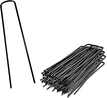 Garden Pegs Stakes for Netting Control Membrane Securing Lawn U-Shaped Nail Pins Tent Pegs Metal for Artifical Grass, Black paint. (10)