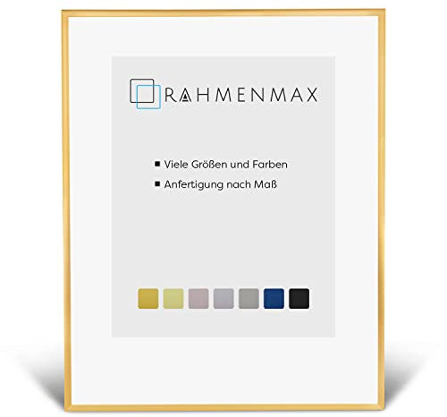 RahmenMax® Alaska Bilderrahmen 50x70 cm zum Aufhängen/Bilderrahmen Maßanfertigung möglich/Posterrahmen aus Aluminium/Bilder Rahmen in Alt Gold Matt mit Acrylglas/Puzzle Rahmen