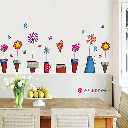 Sticker Mural Salon,Stickers Enfant,Stickers Muraux Stickers Muraux Petite Fleur Plantes En Pot Salon Canapé Fond Décoration Murale Autocollants