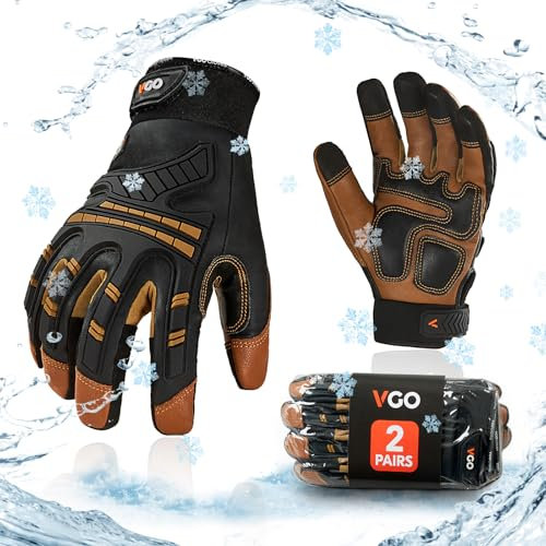 Vgo... 2 Paare Mechaniker-Handschuhe, Sicherheit-Arbeitshandschuhe für Kühllager oder Gefrierschrank, wasserdicht,Anti-Impact, Anti-Vibration,w/3M Thinsulate Futter, 20℃/-4°F (GA8954FW)