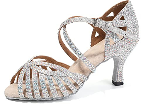 HIPPOSEUS Zapatos de Baile Latino para Mujer con Pedrería Moderna Salsa y Bachata Zapatos de Baile de Salón,Model L380