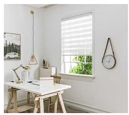 Aprica Day and Night Zebra Window or Door Roller Blinds with Child Safety Clips - Double Layer Fabric Elegant Durable and Easy to Clean (White, Width 180cm - Drop 210cm)