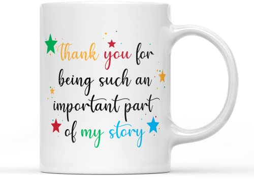 Thank You for Being Such an Important Part of My Story Mug - Teacher Leaving School Heartfelt Quote Saying Phrase Stars Gifts Present Primary Comprehensive Nursery Cup (White Handle Prime)