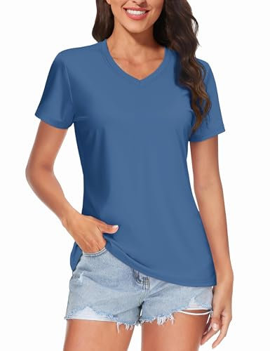 TACVASEN Women's Lightweight T-Shirt UPF 50+ Sun Protection Short Sleeve Shirts Running Walking Top Blue Grey