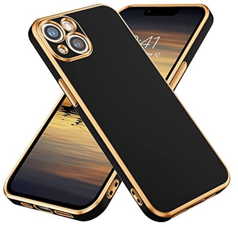 BENTOBEN Compatible with iPhone 13 Case, Slim Luxury Electroplated Bumper Women Men Girl Protective Soft Case Cover for iPhone 13 6.1 inch,Black/Gold