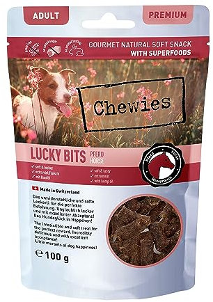Chewies Lucky Bits Pferd Adult Hundeleckerli - Hunde-Leckerlis getreidefrei & Soft mit viel Protein und Superfoods wie Bierhefe oder Ginkgo, ohne Zucker (100 g)