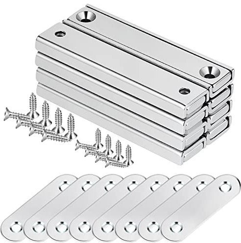 Wukong 8 Stück rechteckige Magnete 30 kg Haftkraft 60 x 13,5 x 5 mm mit Gegenstücken und Senkloch, Topfmagnet für Haushalt und Industrie mit Schrauben