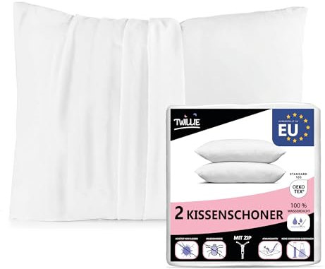 Twillie 2er Set Wasserdichter Kissenbezug - für Kopfkissen 40 x 40 - Oeko Tex® zert Kopfkissenbezug Jersey Micro Atmungsaktiv - Ultradünn und Ultraweich – Reißverschluss